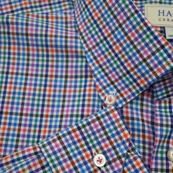 GORGEOUS Hagen Carmel Multicolor Small Check Cotton Man's Shirt XL 17.5x36 - Picture 3 of 4